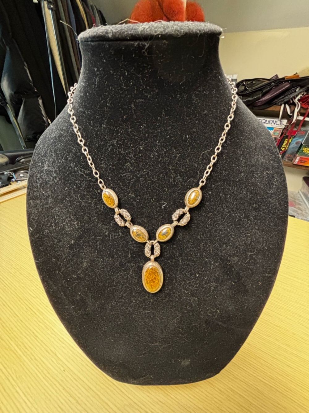 Vintage Barse Sterling Silver 925 Amber-Tone Drop Necklace
